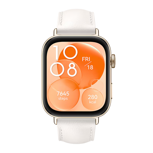 Huawei Watch Fit 3 smartwatch in white with AMOLED display, front view.
