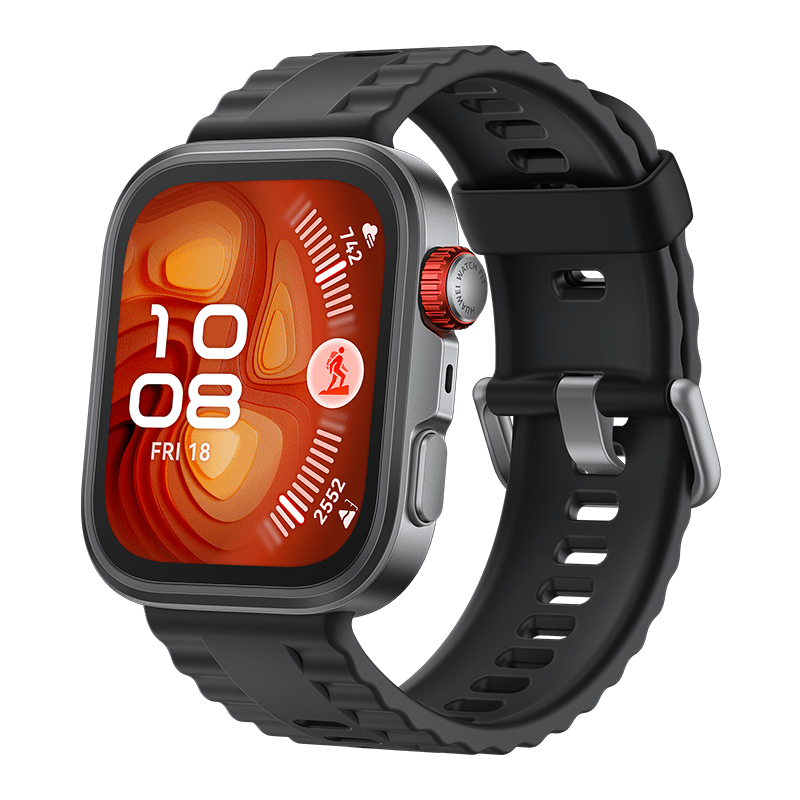 Smartwatch with a black band on a transparent background