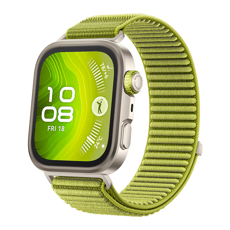 Smartwatch with a green band on a transparent background