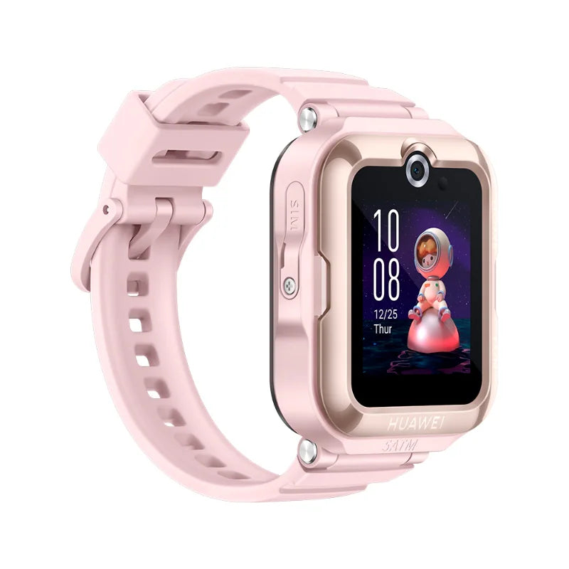 Two Huawei Watch Kids 4 Pro in pink, angled display views.