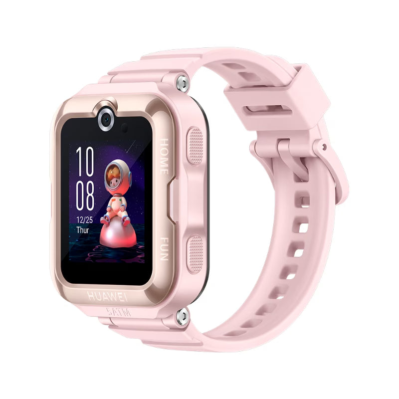Pair of Huawei Watch Kids 4 Pro in pink with screens on.