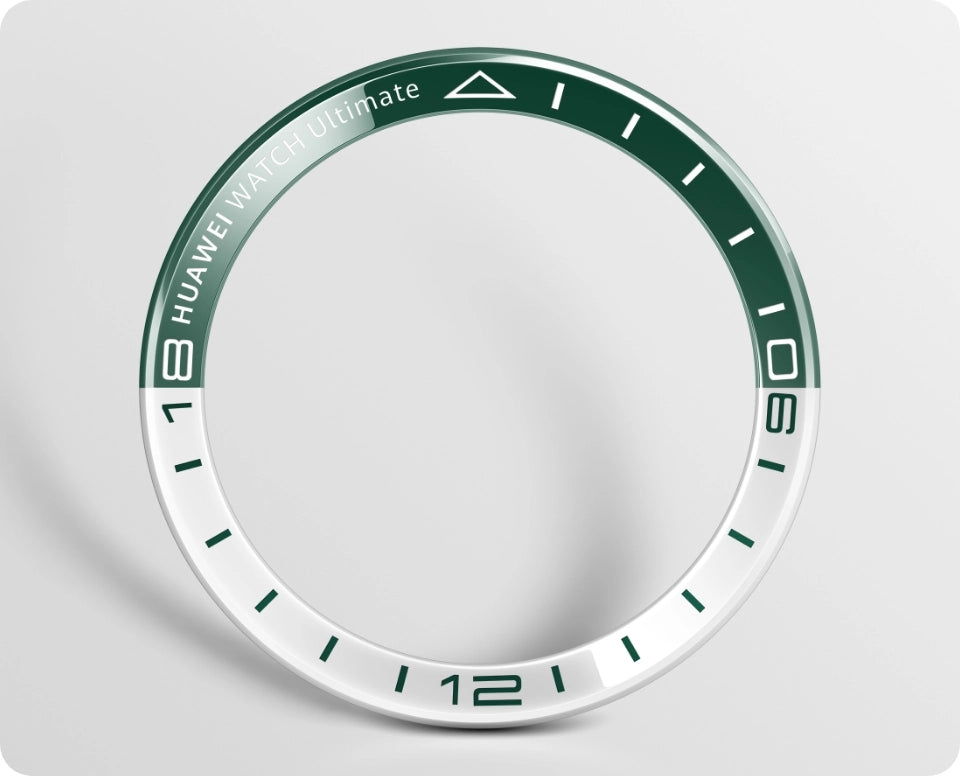 Close-up of Huawei Watch Ultimate bezel in green color