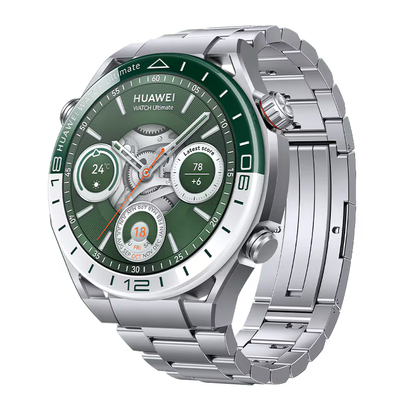Huawei Watch Ultimate in silver with green bezel and strap option